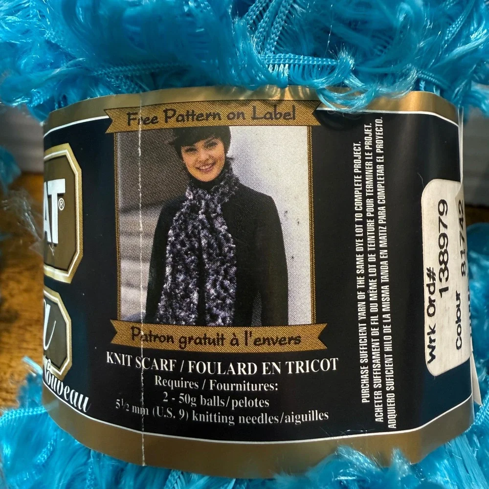 VTG Bernat Boa Y2K Yarn 3 Skeins Turquoise Blue Knitting Crochet 213 Yards Fuzzy